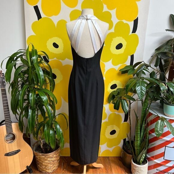 Vintage 1980s 1990s Beaded Tuxedo Wiggle Strappy Back Cigarette Style Gown - Picture 11 of 11